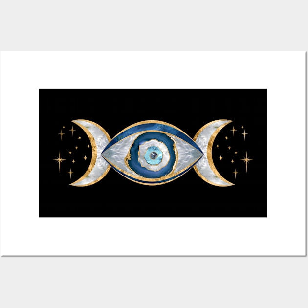 Eye - Triple Moon - Gemstone and gold Wall Art by Nartissima